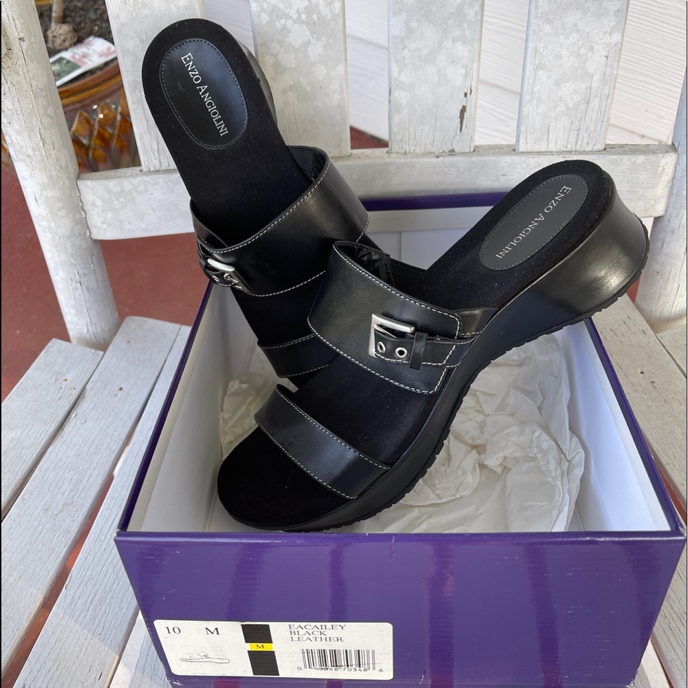 Enzo Angiolini Black Leather Sandals